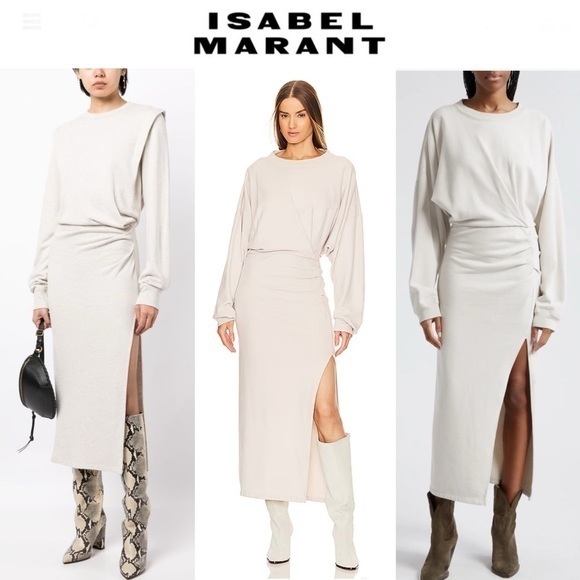 Isabel Marant Dresses & Skirts - MARANT ÉTOILE Mafalda Salomon Long Sleeve Cotton Fleece Midi Dress 38 NWT 550$